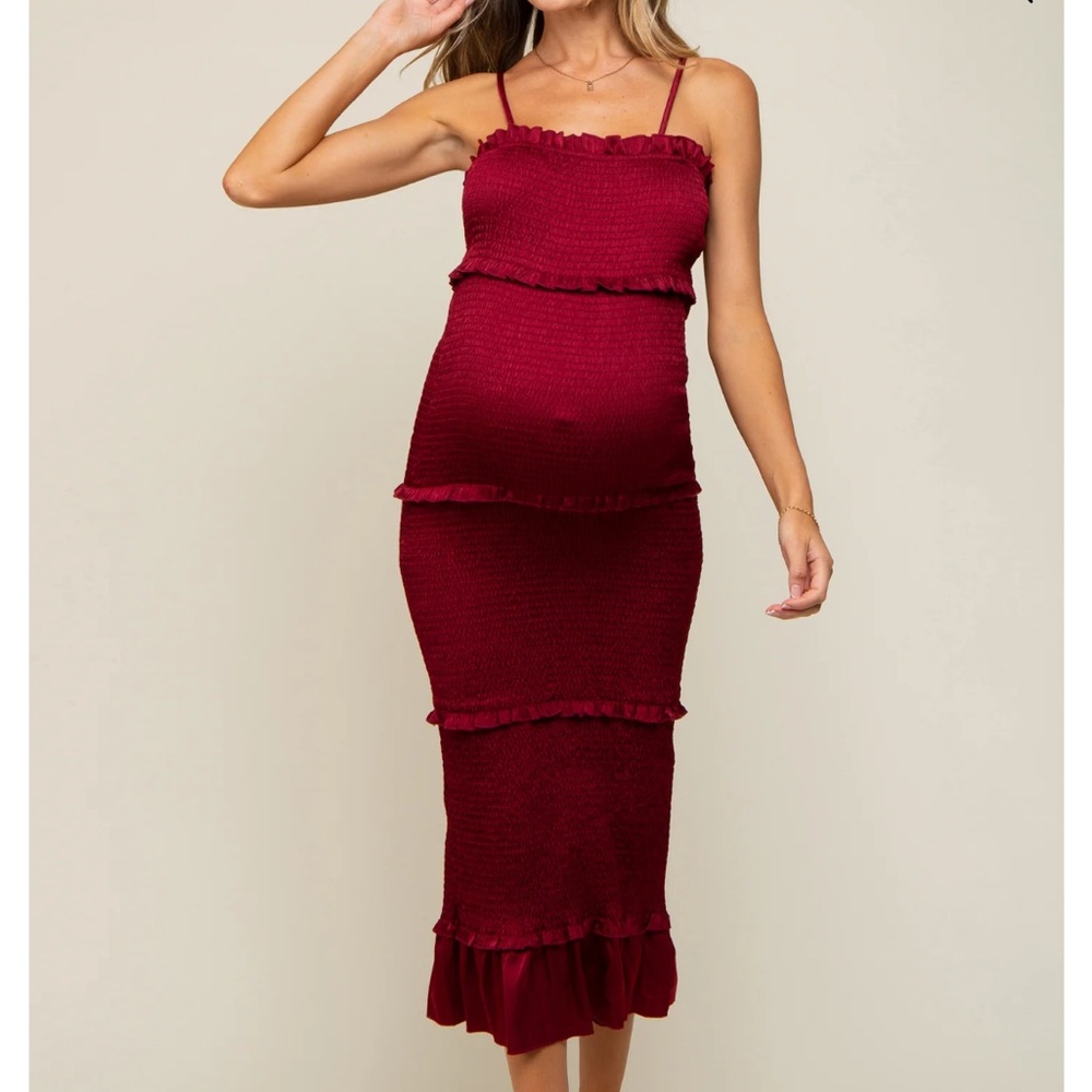 Women’s Burgundy Smocked Midi Dress